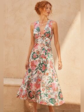 MISA Los Angeles Floral Twist Front Midi Dress NWT Sleeveless Size Large